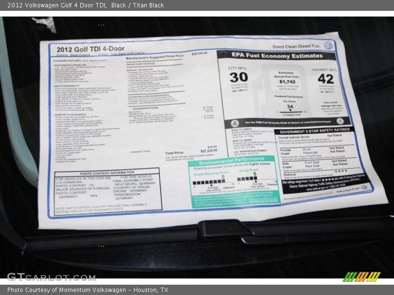 Black / Titan Black 2012 Volkswagen Golf 4 Door TDI