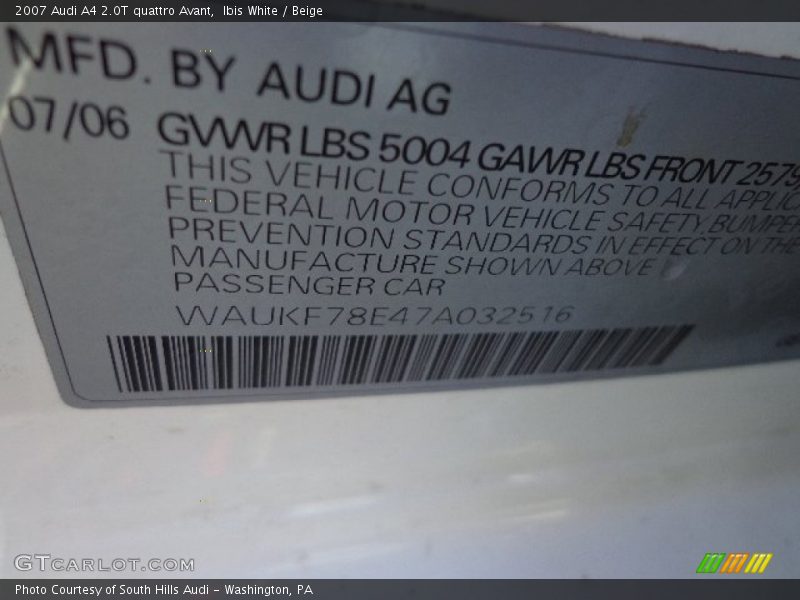 Ibis White / Beige 2007 Audi A4 2.0T quattro Avant