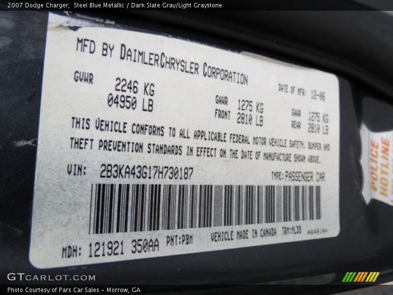 Steel Blue Metallic / Dark Slate Gray/Light Graystone 2007 Dodge Charger