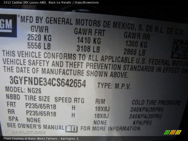 Black Ice Metallic / Shale/Brownstone 2012 Cadillac SRX Luxury AWD