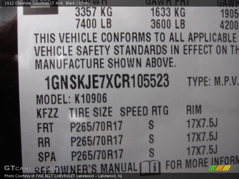 Black / Ebony 2012 Chevrolet Suburban LT 4x4