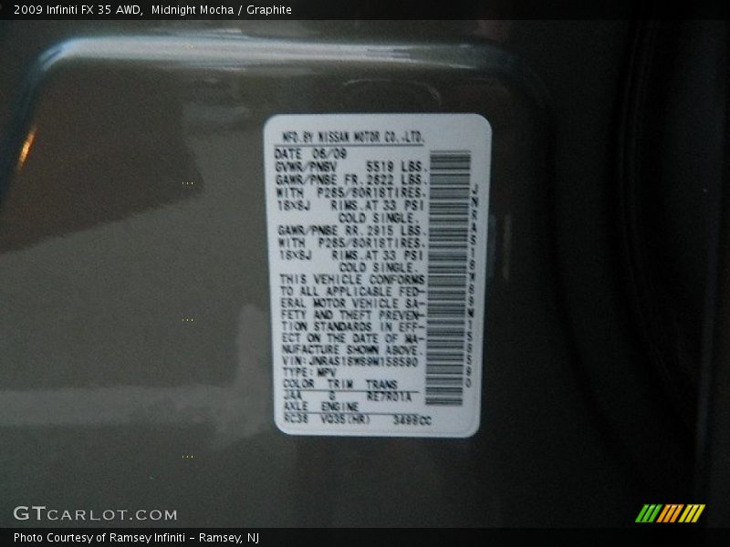 Midnight Mocha / Graphite 2009 Infiniti FX 35 AWD