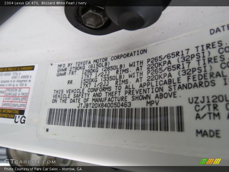 Blizzard White Pearl / Ivory 2004 Lexus GX 470