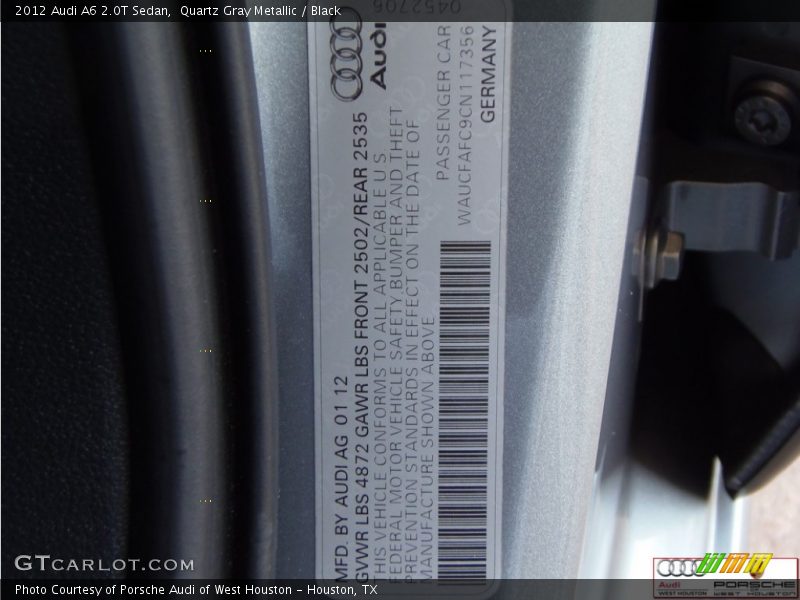 Quartz Gray Metallic / Black 2012 Audi A6 2.0T Sedan