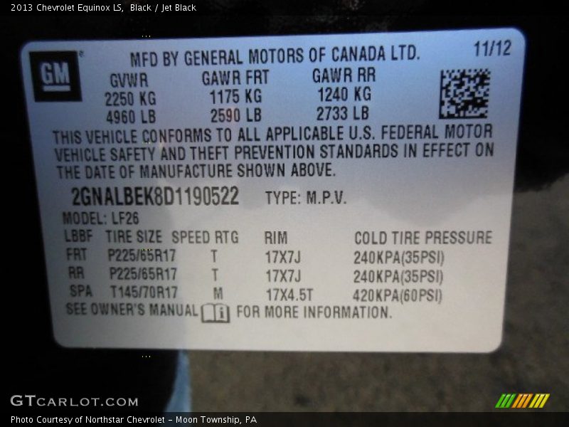 Black / Jet Black 2013 Chevrolet Equinox LS