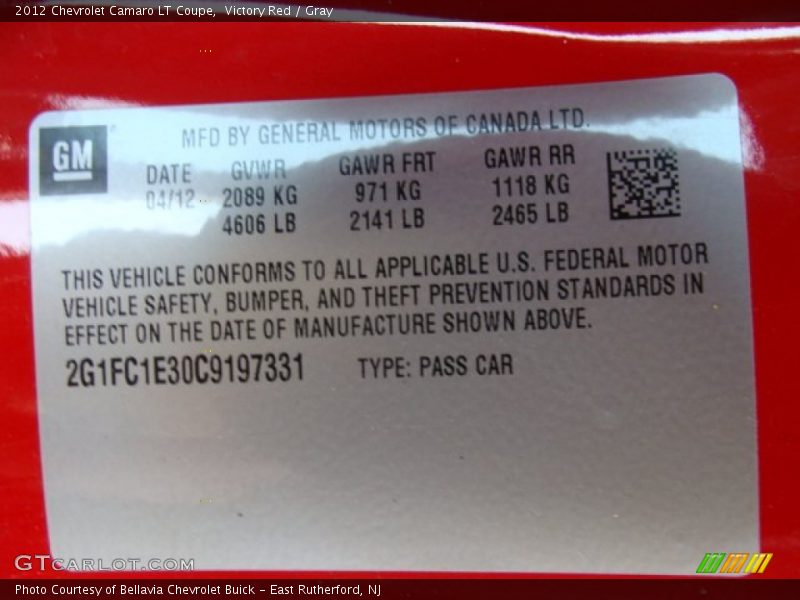 Victory Red / Gray 2012 Chevrolet Camaro LT Coupe