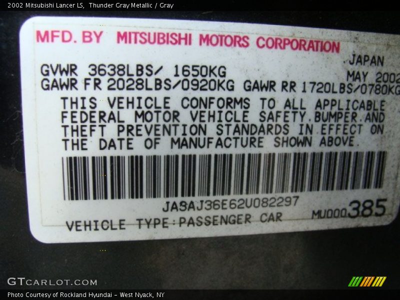 Thunder Gray Metallic / Gray 2002 Mitsubishi Lancer LS