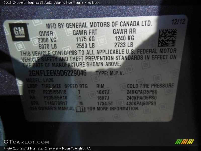Atlantis Blue Metallic / Jet Black 2013 Chevrolet Equinox LT AWD
