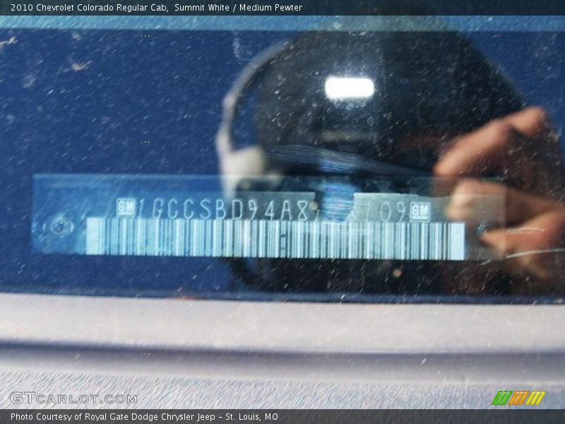 Summit White / Medium Pewter 2010 Chevrolet Colorado Regular Cab