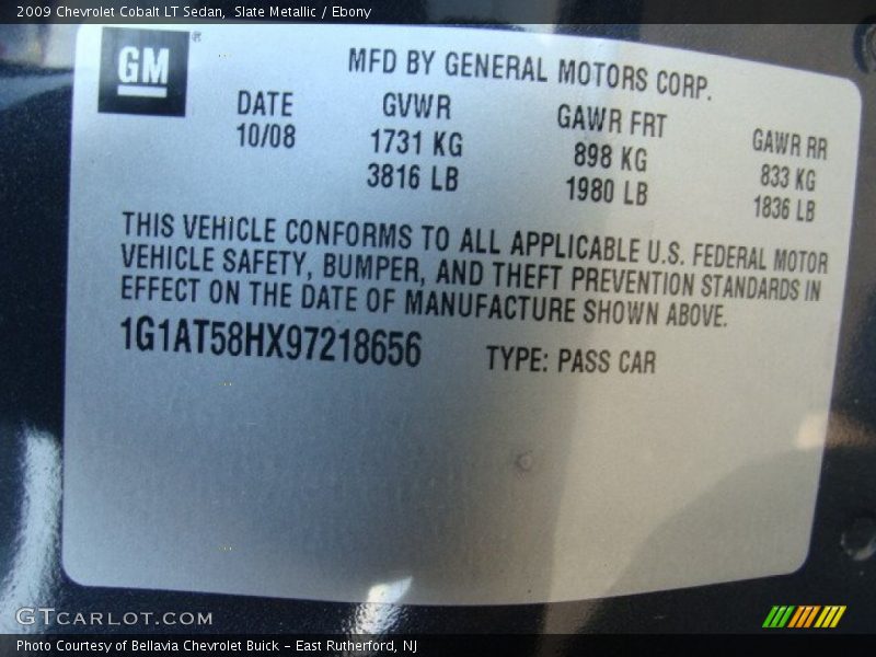 Slate Metallic / Ebony 2009 Chevrolet Cobalt LT Sedan