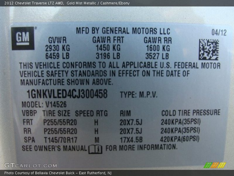 Gold Mist Metallic / Cashmere/Ebony 2012 Chevrolet Traverse LTZ AWD