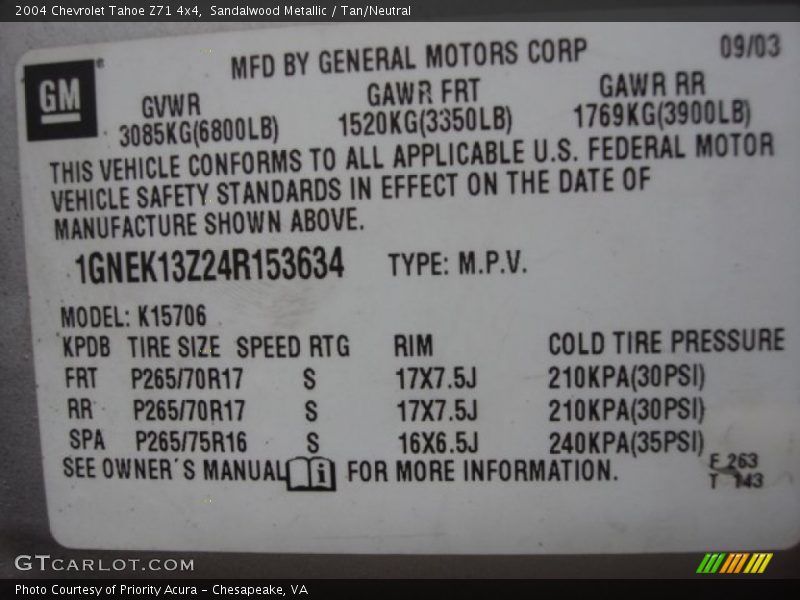 Sandalwood Metallic / Tan/Neutral 2004 Chevrolet Tahoe Z71 4x4