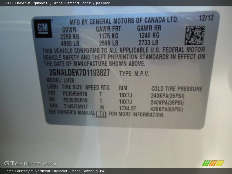 White Diamond Tricoat / Jet Black 2013 Chevrolet Equinox LT