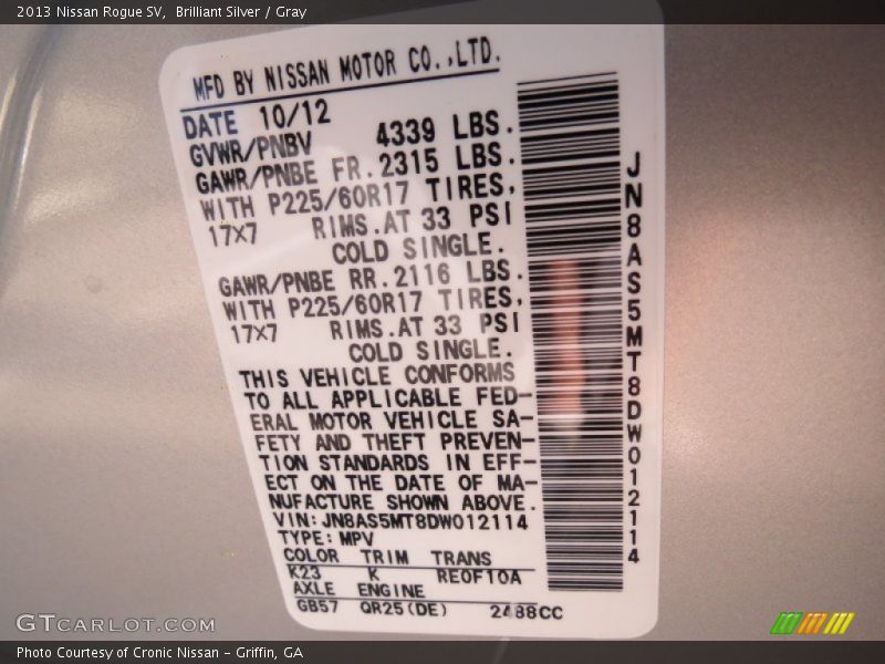 Brilliant Silver / Gray 2013 Nissan Rogue SV