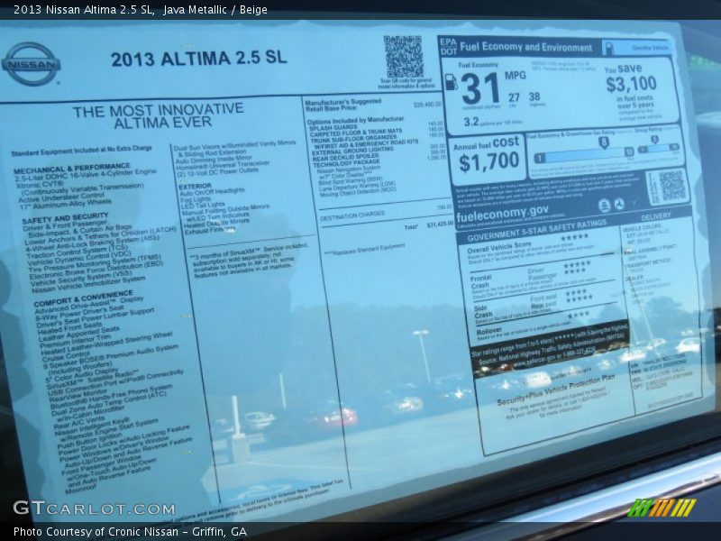 Java Metallic / Beige 2013 Nissan Altima 2.5 SL
