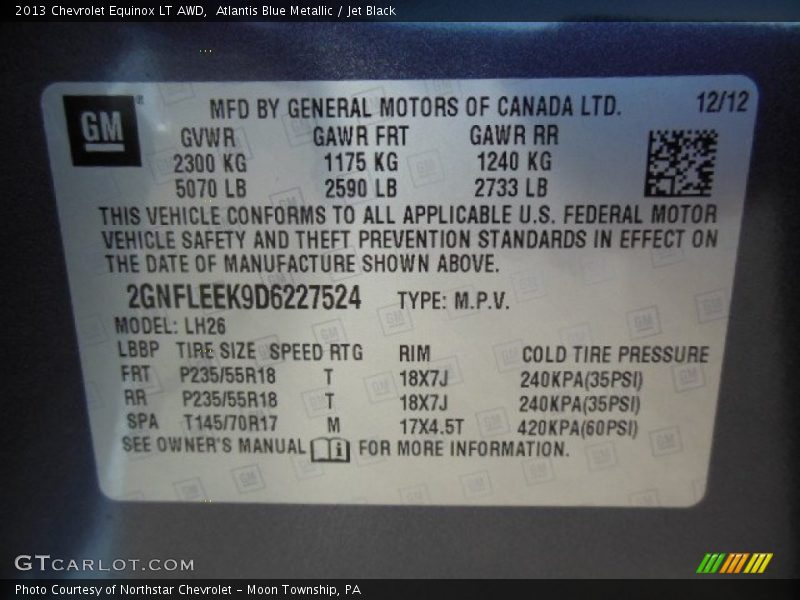 Atlantis Blue Metallic / Jet Black 2013 Chevrolet Equinox LT AWD