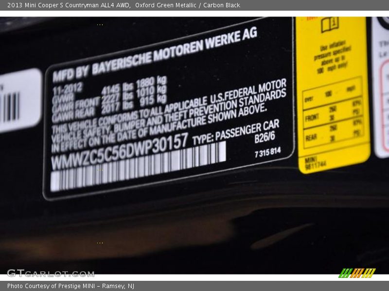 2013 Cooper S Countryman ALL4 AWD Oxford Green Metallic Color Code B26