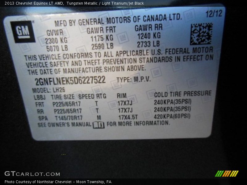 Tungsten Metallic / Light Titanium/Jet Black 2013 Chevrolet Equinox LT AWD