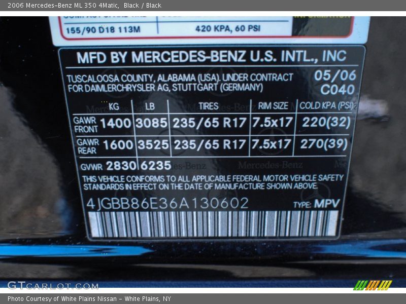 Black / Black 2006 Mercedes-Benz ML 350 4Matic