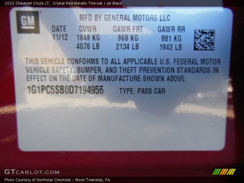Crystal Red Metallic Tintcoat / Jet Black 2013 Chevrolet Cruze LT