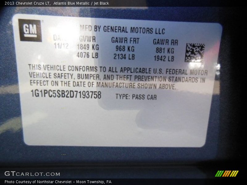 Atlantis Blue Metallic / Jet Black 2013 Chevrolet Cruze LT