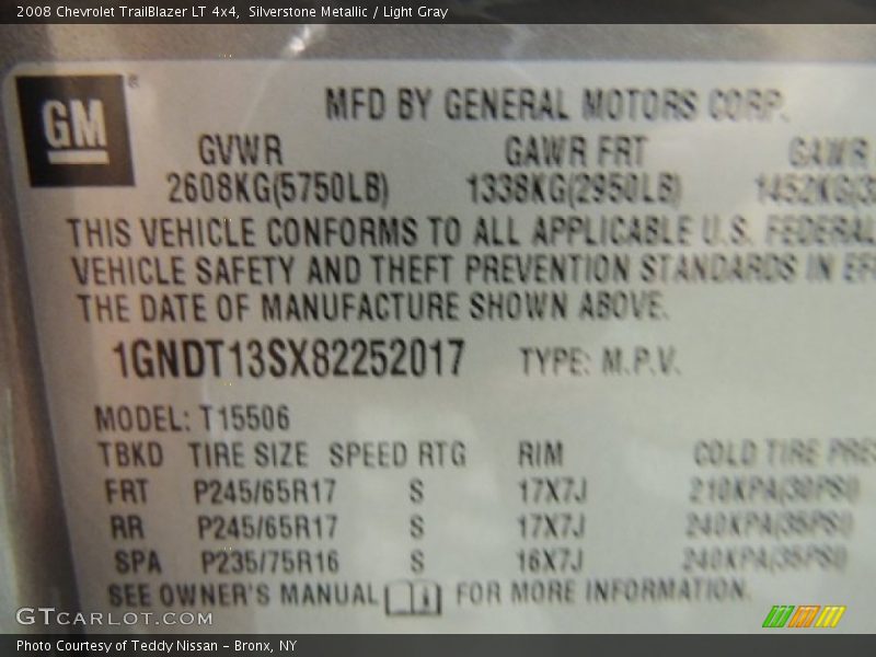 Silverstone Metallic / Light Gray 2008 Chevrolet TrailBlazer LT 4x4