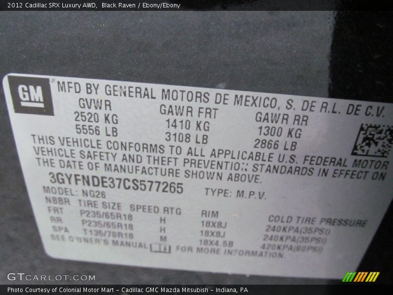 Black Raven / Ebony/Ebony 2012 Cadillac SRX Luxury AWD