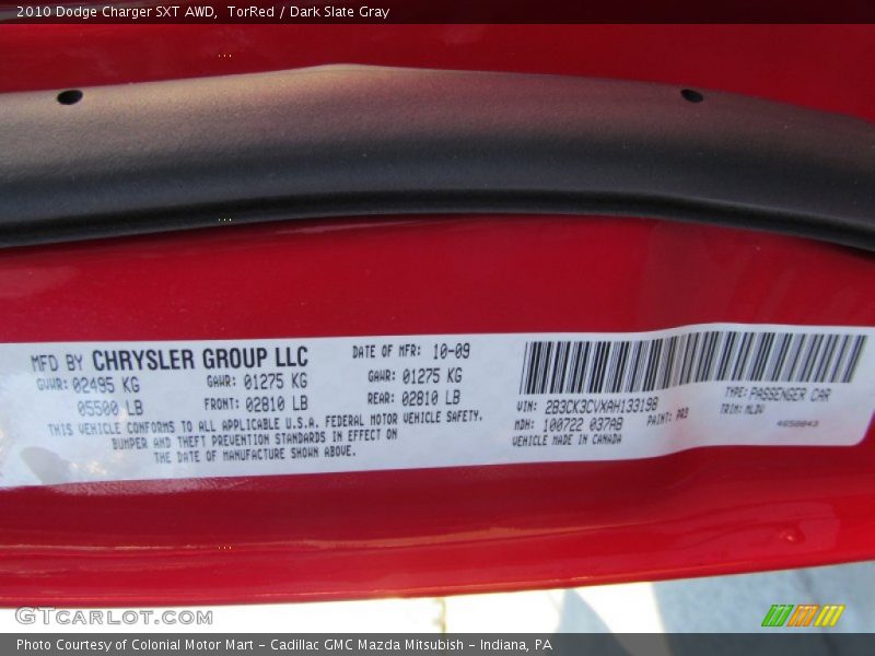 TorRed / Dark Slate Gray 2010 Dodge Charger SXT AWD