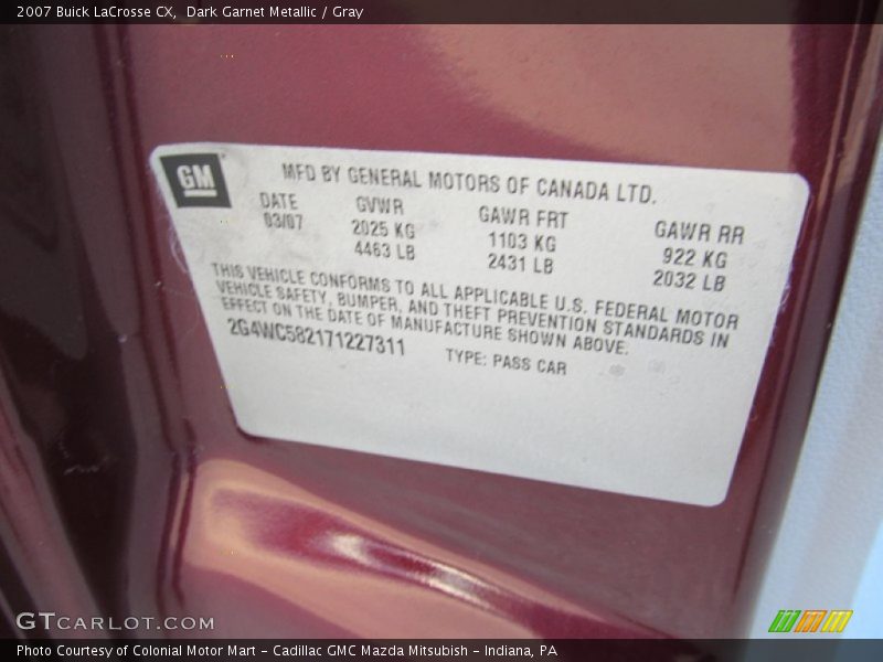 Dark Garnet Metallic / Gray 2007 Buick LaCrosse CX