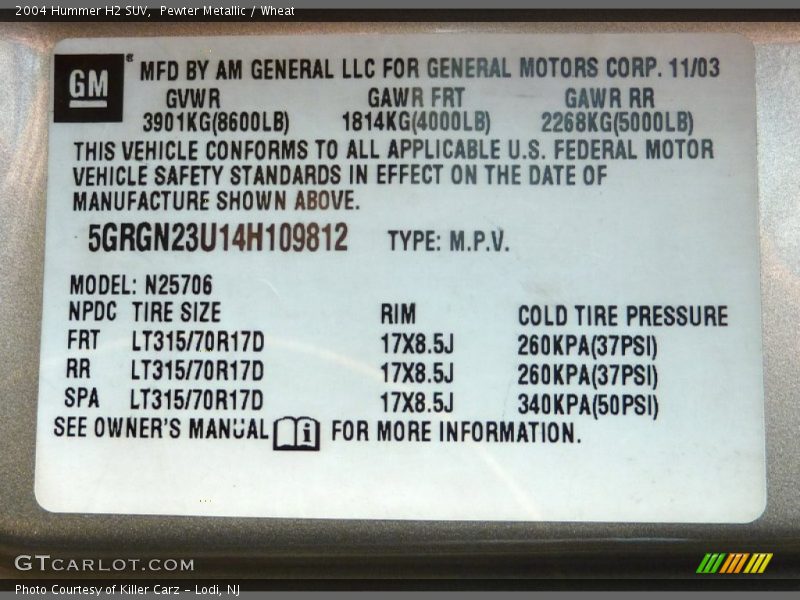 Pewter Metallic / Wheat 2004 Hummer H2 SUV