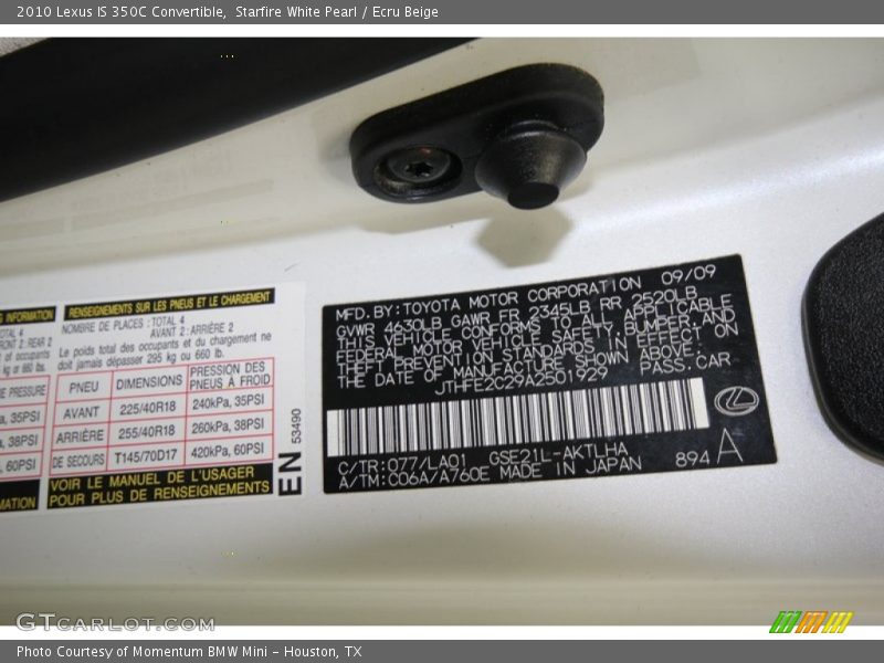 Starfire White Pearl / Ecru Beige 2010 Lexus IS 350C Convertible