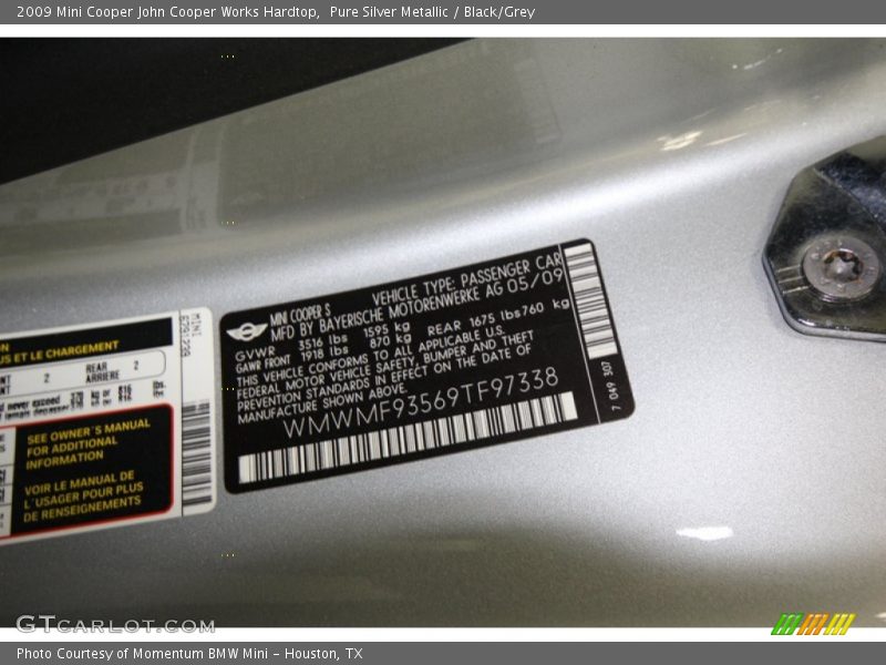 Pure Silver Metallic / Black/Grey 2009 Mini Cooper John Cooper Works Hardtop