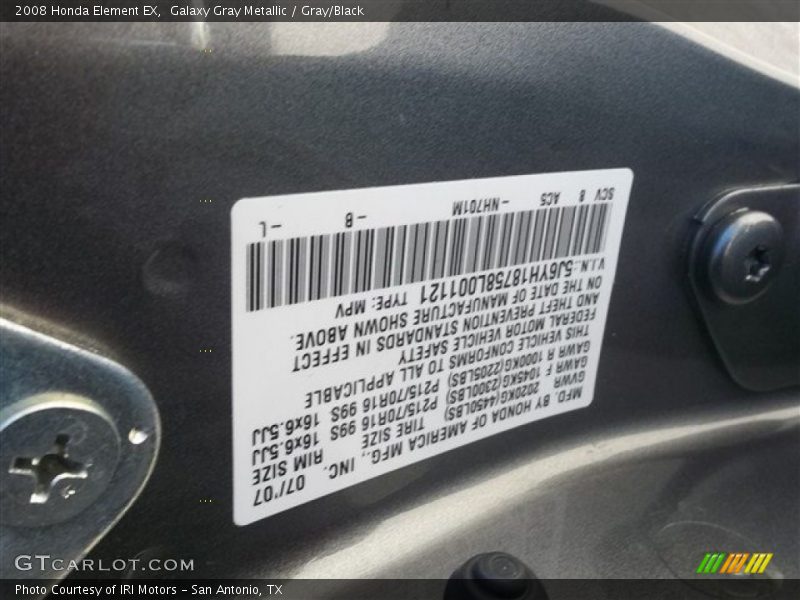 Galaxy Gray Metallic / Gray/Black 2008 Honda Element EX