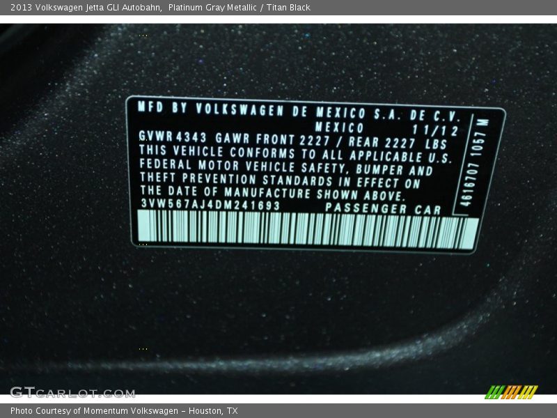 Platinum Gray Metallic / Titan Black 2013 Volkswagen Jetta GLI Autobahn