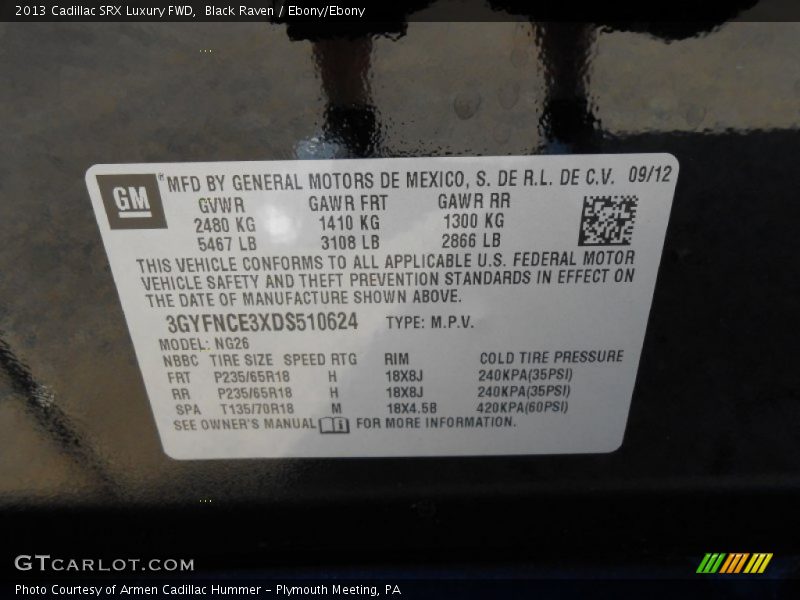 Black Raven / Ebony/Ebony 2013 Cadillac SRX Luxury FWD