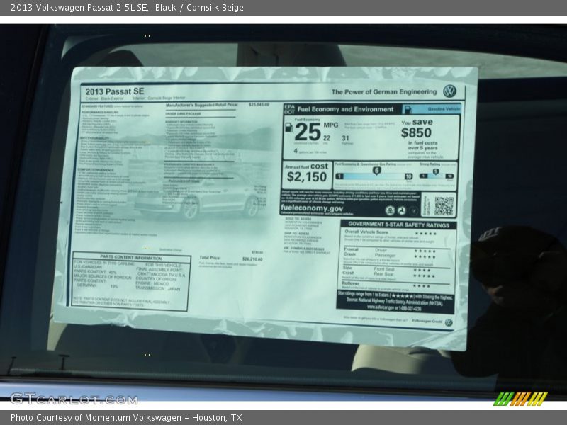 Black / Cornsilk Beige 2013 Volkswagen Passat 2.5L SE