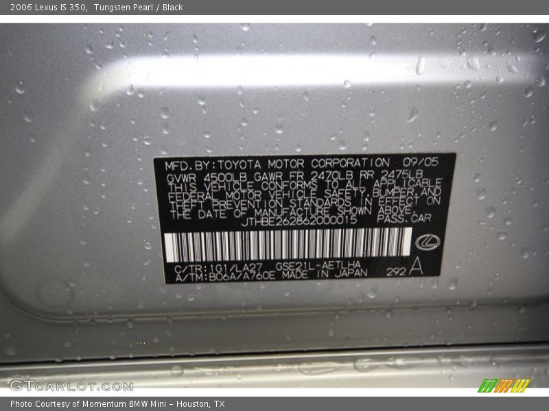 Tungsten Pearl / Black 2006 Lexus IS 350