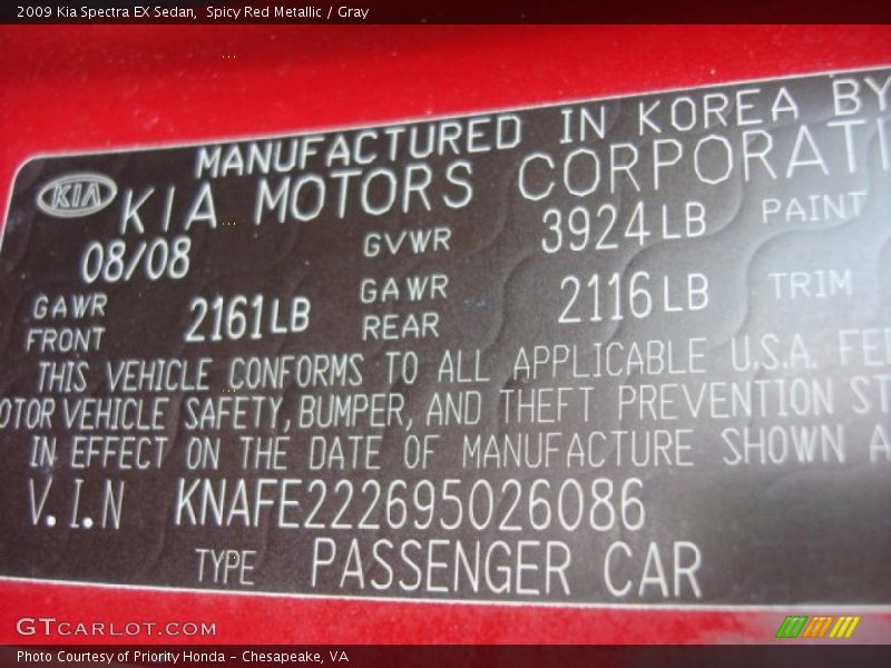 Spicy Red Metallic / Gray 2009 Kia Spectra EX Sedan