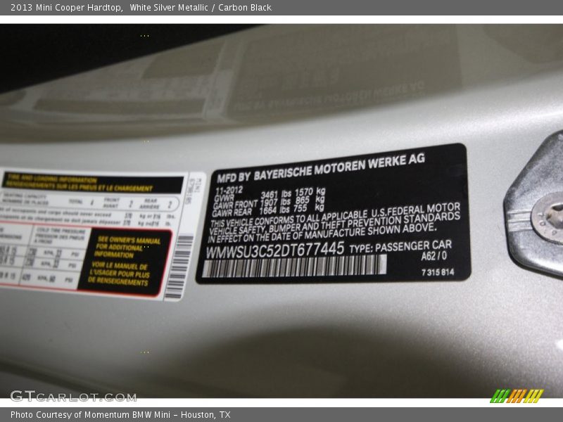 White Silver Metallic / Carbon Black 2013 Mini Cooper Hardtop
