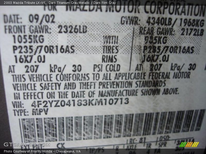 Dark Titanium Gray Metallic / Dark Flint Gray 2003 Mazda Tribute LX-V6