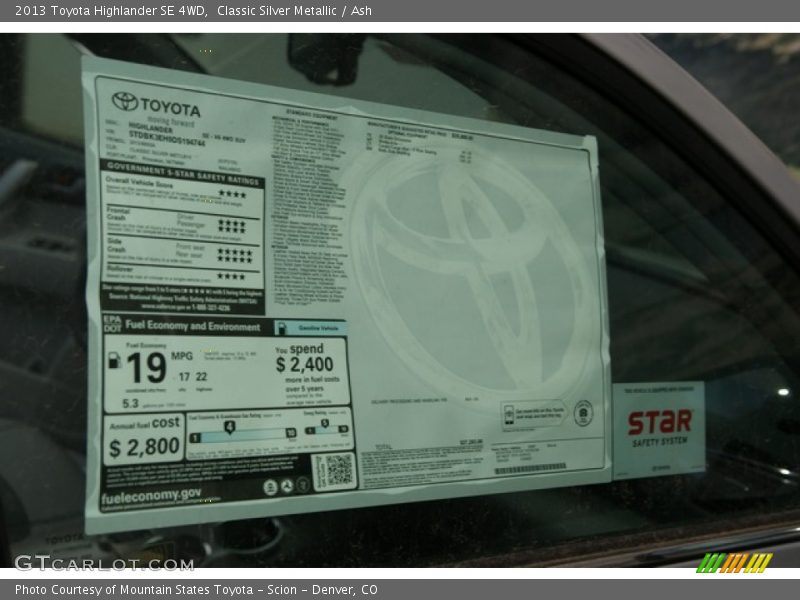 Classic Silver Metallic / Ash 2013 Toyota Highlander SE 4WD