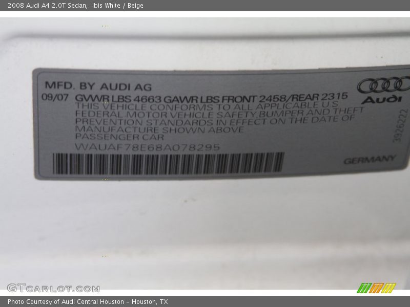 Ibis White / Beige 2008 Audi A4 2.0T Sedan