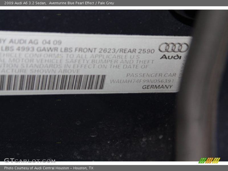 Aventurine Blue Pearl Effect / Pale Grey 2009 Audi A6 3.2 Sedan