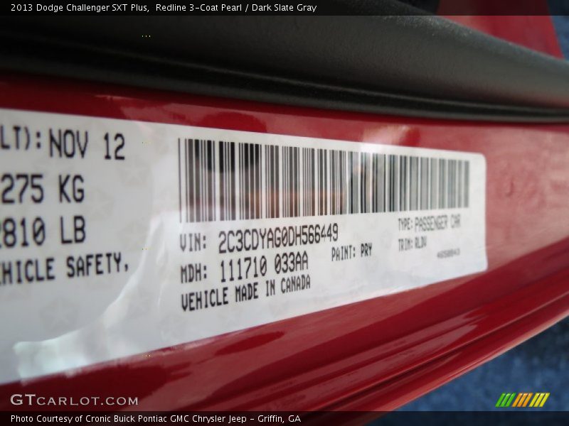 Redline 3-Coat Pearl / Dark Slate Gray 2013 Dodge Challenger SXT Plus