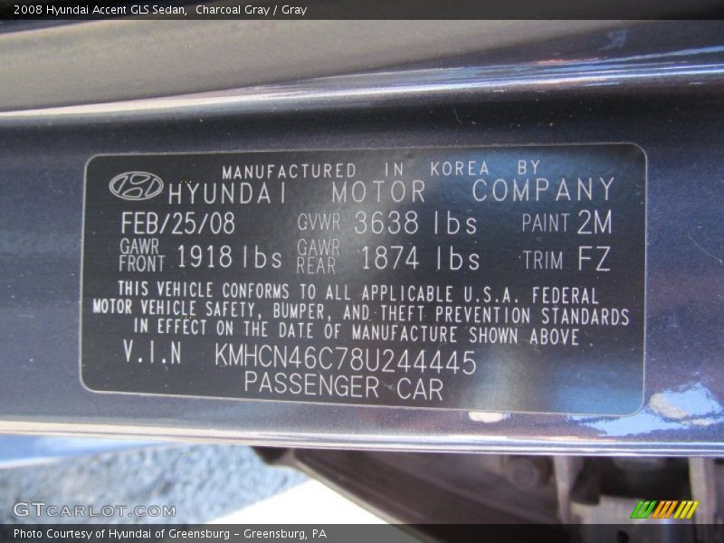 Charcoal Gray / Gray 2008 Hyundai Accent GLS Sedan