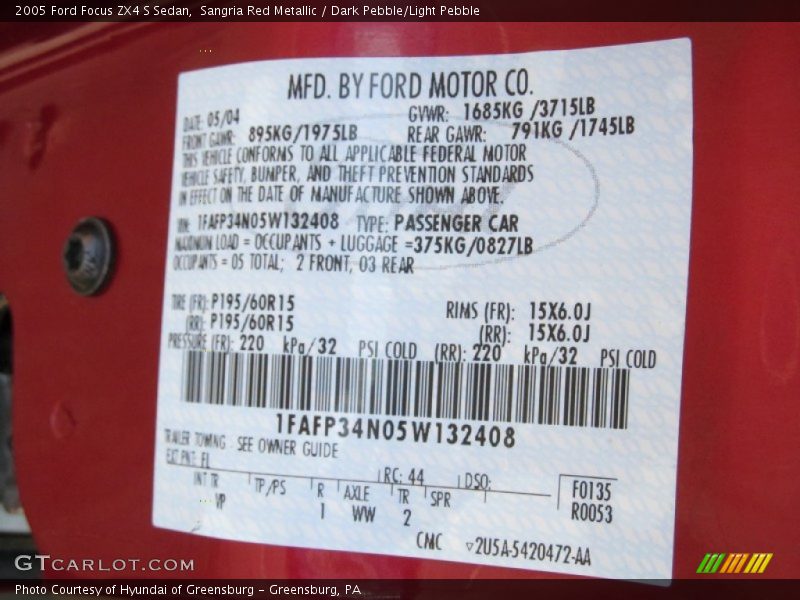 Sangria Red Metallic / Dark Pebble/Light Pebble 2005 Ford Focus ZX4 S Sedan