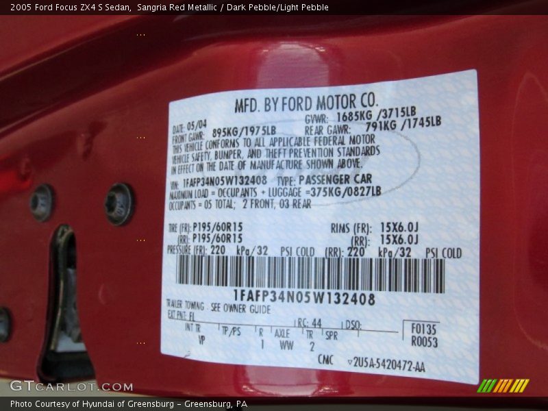 2005 Focus ZX4 S Sedan Sangria Red Metallic Color Code FL