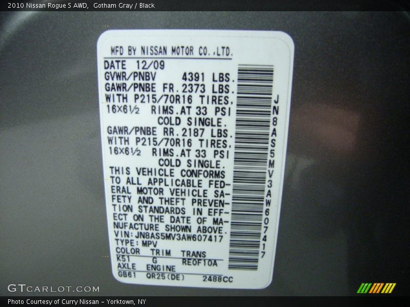 Gotham Gray / Black 2010 Nissan Rogue S AWD