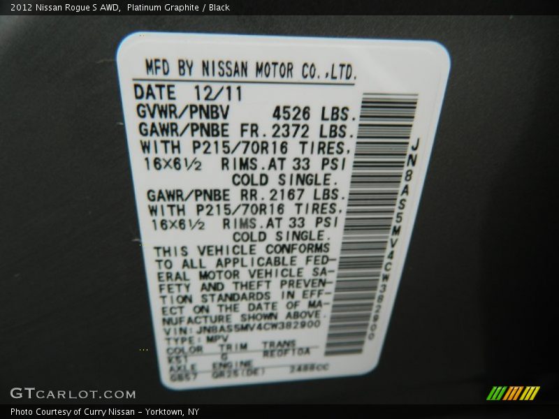 Platinum Graphite / Black 2012 Nissan Rogue S AWD