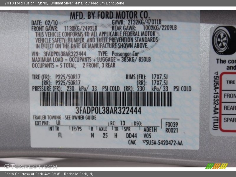 Brilliant Silver Metallic / Medium Light Stone 2010 Ford Fusion Hybrid